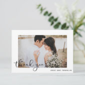 Elegante Zwarte Script Trouwfoto Bedankkaart (Staand voorkant)