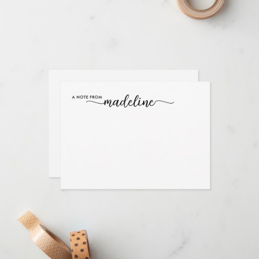 Elegante zwarte scriptnaam notitiekaartje (Voorkant / Achterkant in situ)