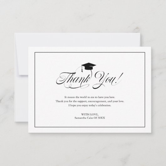 Elegante zwarte Scrit Dank u Afstudeerder Pet Afst Bedankkaart (Voorkant)