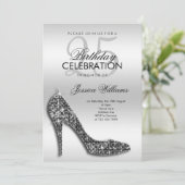 Elegante zwarte Sequin Stiletto, zilveren verjaard Kaart (Staand voorkant)