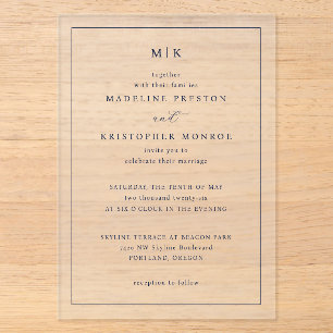 Elegante Zwarte Serif Trouwuitnodiging Acryl Uitnodigingen