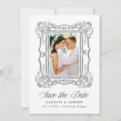 Elegante Zwarte Sierlijst 2 Foto QR Code Huwelijk Save The Date (Voorkant)
