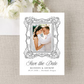 Elegante Zwarte Sierlijst 2 Foto QR Code Huwelijk Save The Date