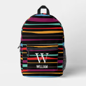 Elegante zwarte sinaasgestreepte monogram script n bedrukte rugzak (Voorkant)