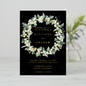 Elegante Zwarte Sneeuwbes+Eucalyptus Bruidsboeket Folie Uitnodiging (Staand Voorkant)