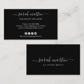 Elegante zwarte social media iconen modern visitekaartje (Voorkant / Achterkant)