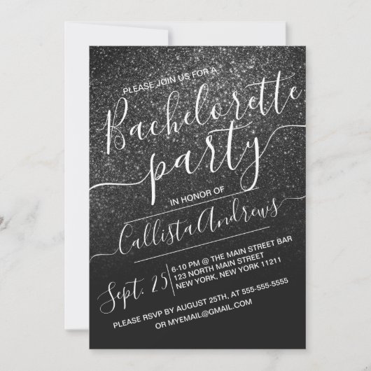 Elegante zwarte Sparkly Glitter Ombre Bachelorette Kaart (Voorkant)