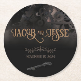 Elegante zwarte steampunk bruiloft ronde kartonnen onderzetter