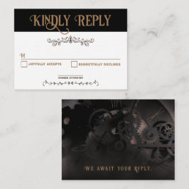 Elegante zwarte Steampunk RSVP-kaart Notitiekaartje