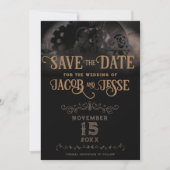 Elegante zwarte Steampunk Save The Date (Voorkant)