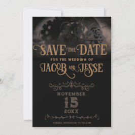 Elegante zwarte Steampunk Save The Date