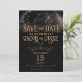 Elegante zwarte Steampunk Save The Date (Staand voorkant)