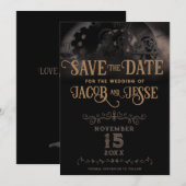 Elegante zwarte Steampunk Save The Date (Voorkant / Achterkant)