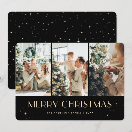 Elegante Zwarte Sterrennacht Foto Kerst Kaart (Voorkant / Achterkant)