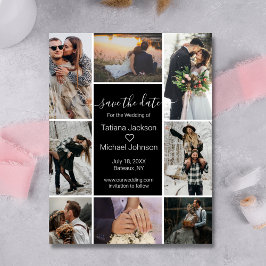Elegante zwarte stijlvolle acht foto's collage save the date
