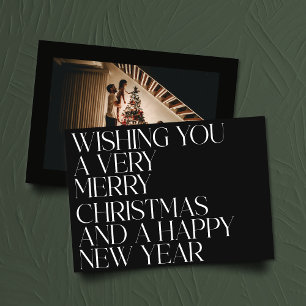 Elegante Zwarte Stijlvolle Typografie Foto Kerstmi Feestdagenkaart