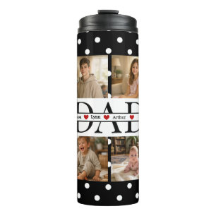 Elegante zwarte stippen 4-foto custom papa & naam thermosbeker