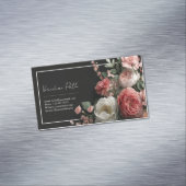 Elegante Zwarte Stof Rose Pioen Bloem Magnetisch Visitekaartje (Voorbeeld)