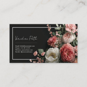 Elegante Zwarte Stof Rose Pioen Bloem Rechthoekig Visitekaartje