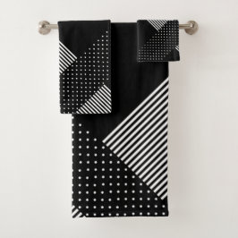 Elegante Zwarte Streep Witte Stip Geometrisch Bad Handdoek