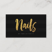 Elegante zwarte strepen Borstel Script Nails Visitekaartje (Voorkant)