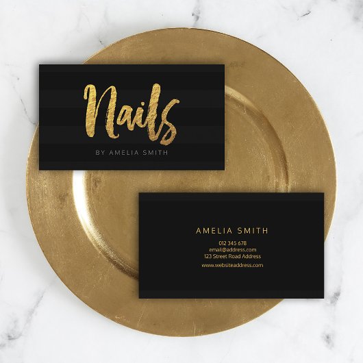 Elegante zwarte strepen Borstel Script Nails Visitekaartje