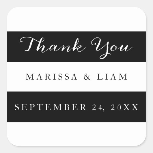 Elegante zwarte strepen bruiloft dank u Stickers (Voorkant)