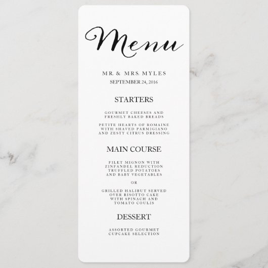 Elegante zwarte strepen bruiloft menu (Voorkant)