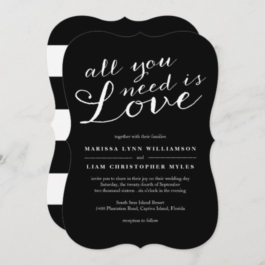 Elegante zwarte strepen bruiloft uitnodiging (Voorkant / Achterkant)