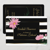 Elegante zwarte strepen roze bloemen Vrijgezellenf Kaart (Voorkant / Achterkant)