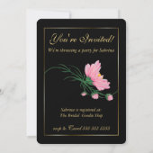 Elegante zwarte strepen roze bloemen Vrijgezellenf Kaart (Achterkant)