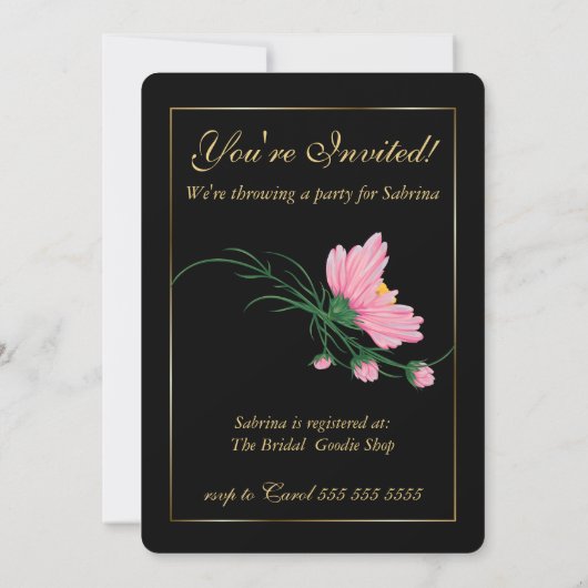 Elegante zwarte strepen roze bloemen Vrijgezellenf Kaart (Achterkant)