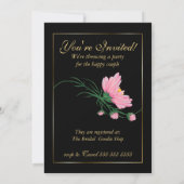 Elegante zwarte strepen roze bloemenpaar douche kaart (Achterkant)