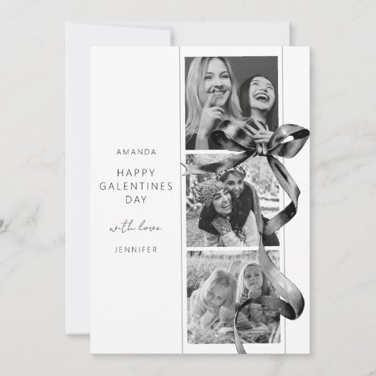 Elegante Zwarte Strik 3 Foto Galentines Dag Kaart (Voorkant)
