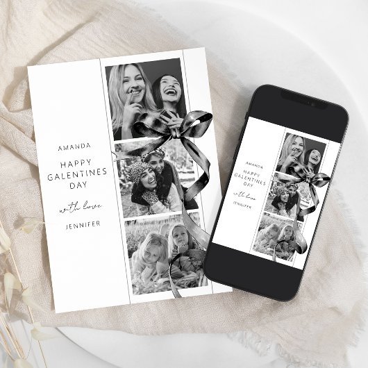 Elegante Zwarte Strik 3 Foto Galentines Day Kaart