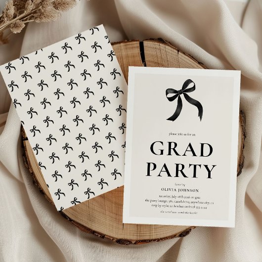 Elegante zwarte strik afstudeerfeest kaart