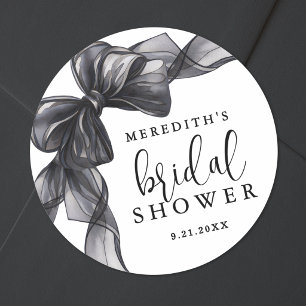 Elegante Zwarte Strik Bruidsdouche Ronde Sticker