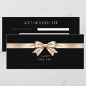 Elegante zwarte strik cadeaubon (Voorkant / Achterkant)