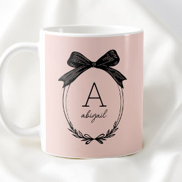 Elegante Zwarte Strik Initiaal Chic Blush Roze Mon Koffiemok