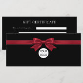 Elegante zwarte strik logo cadeaubon (Voorkant / Achterkant)