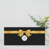 Elegante zwarte strik logo cadeaubon (Staand voorkant)