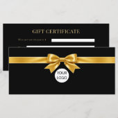 Elegante zwarte strik logo cadeaubon (Voorkant / Achterkant)