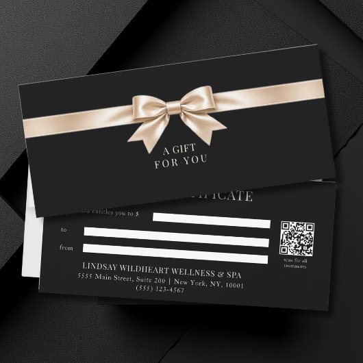 Elegante zwarte strik QR-code cadeaubon