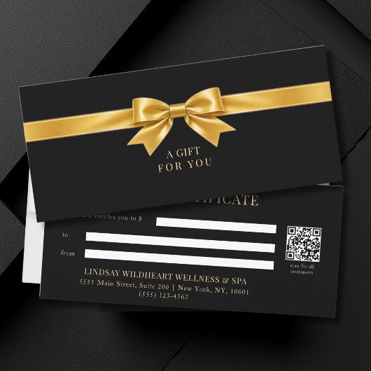Elegante zwarte strik QR-code cadeaubon