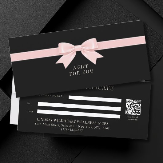 Elegante zwarte strik QR-code cadeaubon