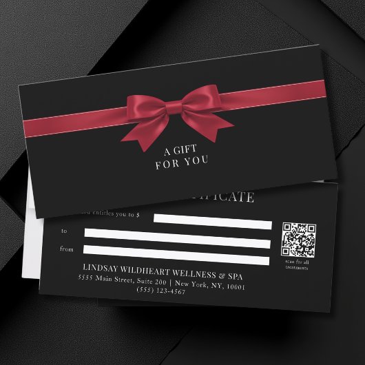 Elegante zwarte strik QR-code cadeaubon