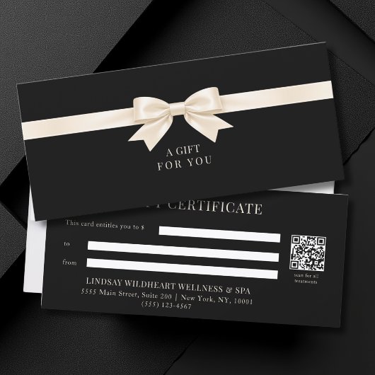 Elegante Zwarte Strik QR Code Cadeaubon