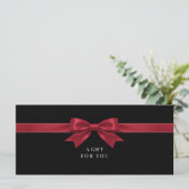 Elegante zwarte strik QR-code cadeaubon (Staand voorkant)