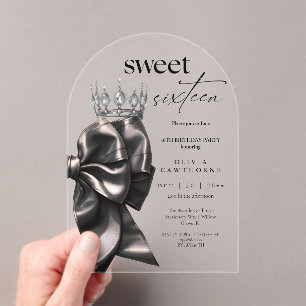 Elegante Zwarte Strik ⎮ Sweet 16 Verjaardag  Acryl Uitnodigingen