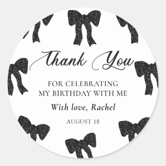 Elegante Zwarte Strik Verjaardagssticker Ronde Sticker (Voorkant)